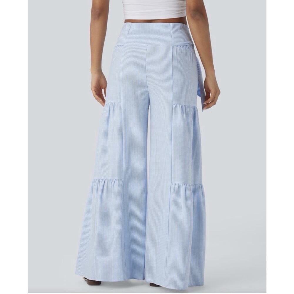 Halara High Waisted Tie Back Shirred Wide Leg Flowy Stripe Casual Pants S - Picture 3 of 8